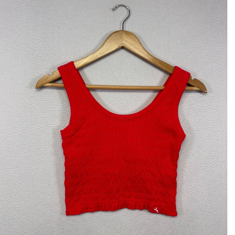 Balletcore Coquette JoyLab Womens Medium Red Smocked Ruffle Activewear Crop Tank